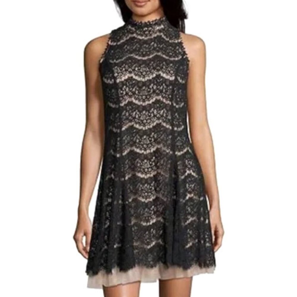 Three Pink Hearts Black Lace Overlay Dress - Picture 2 of 9